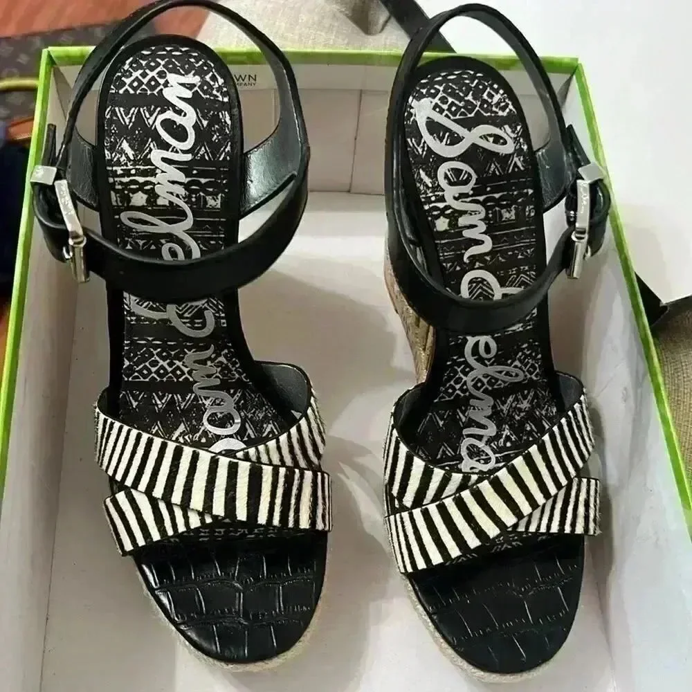 Sam Edelman zebra print clay wedge sandals